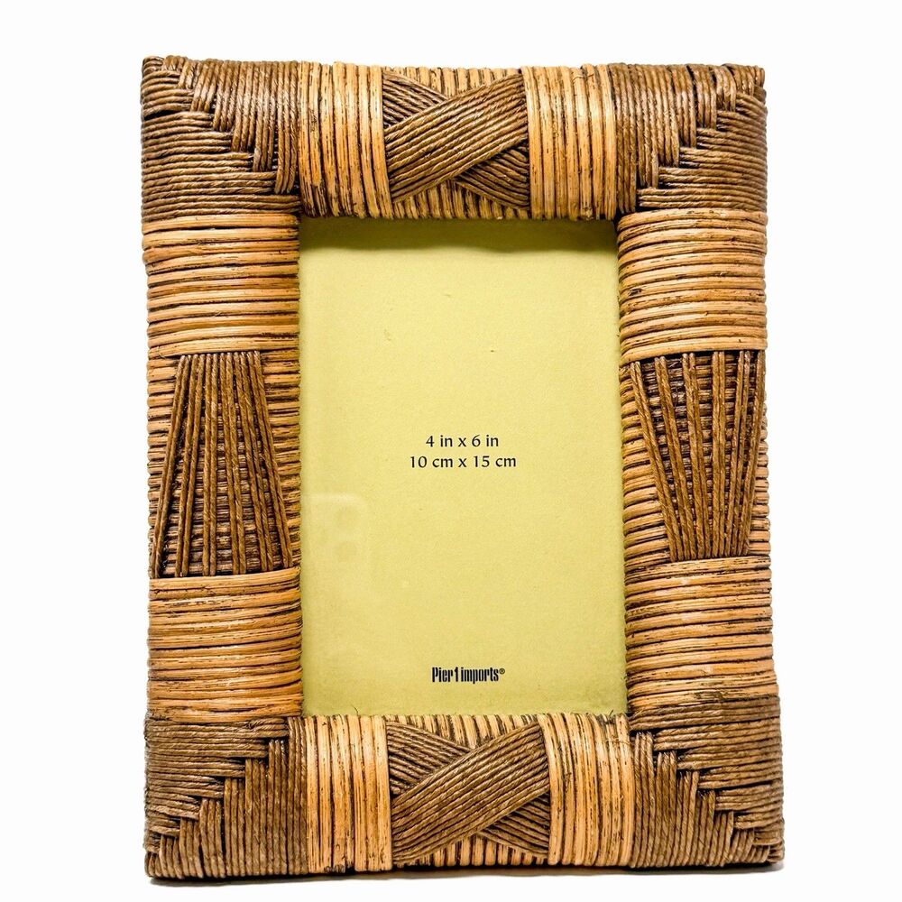 VTG Pier 1 Bamboo Rattan Picture Frame 4x6 Boho Tropical Woven Wood Decor